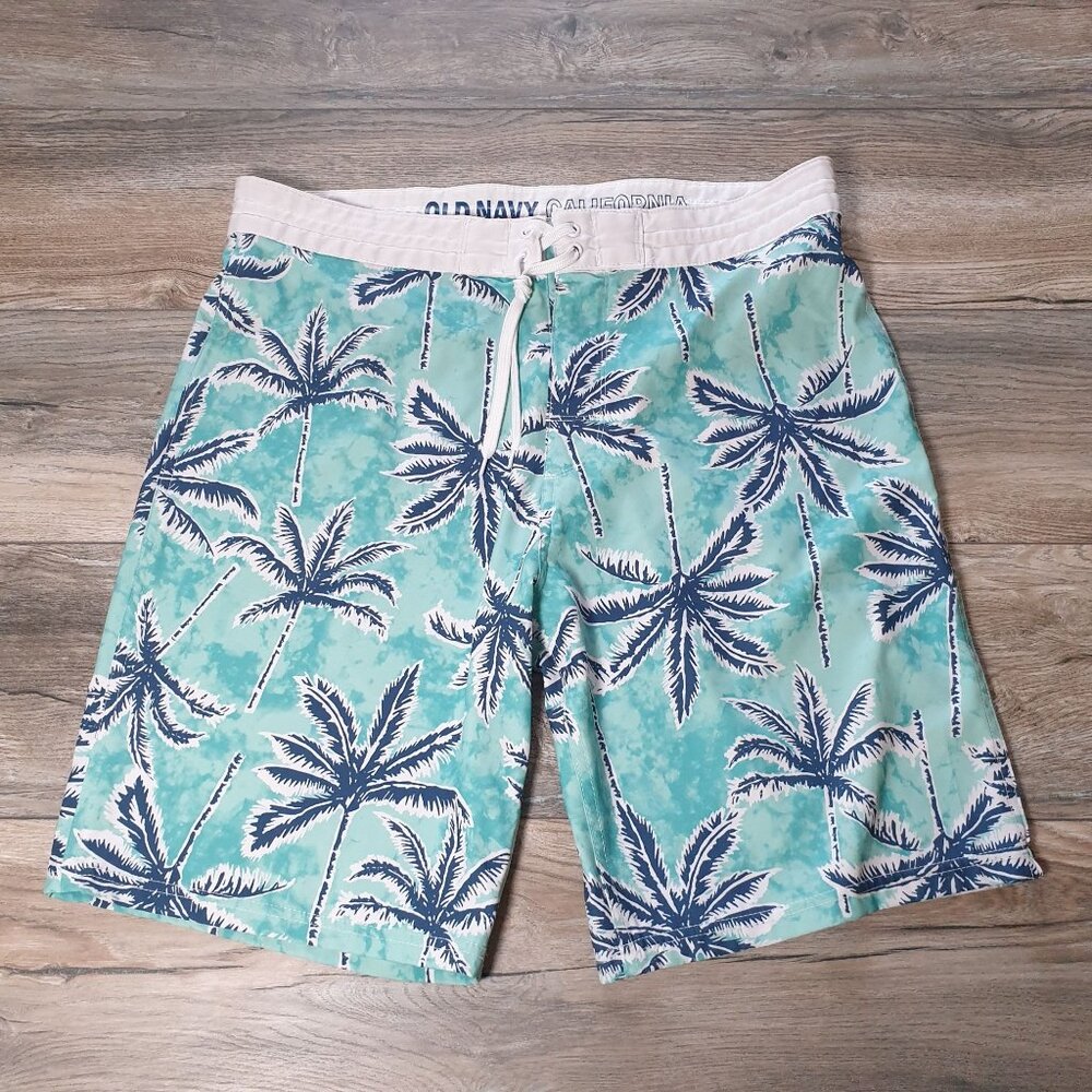 Old Navy Mens California Collection Swim Trunks 34 Palm Tree Print Drawstring